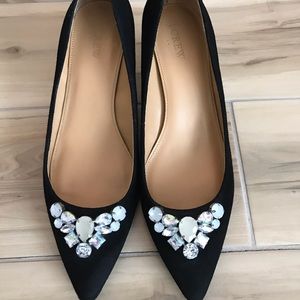 JCrew black embellished low heel